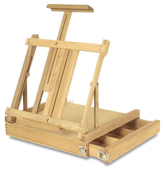 Art Alternatives Ravenna Table Sketchbox Easel - Natural finish Easel shown open and with mast extended
