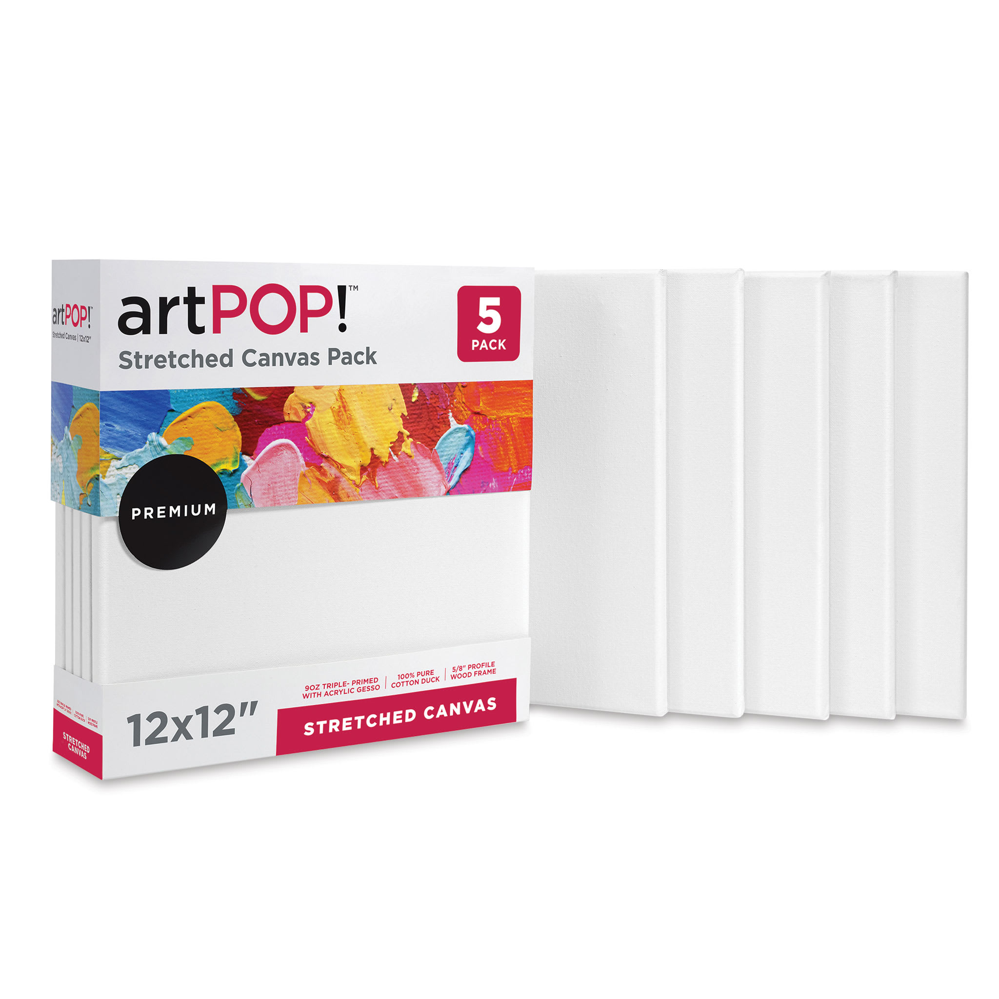 artPOP! Stretched Canvas Pack - 12" x 12", Pkg of 5