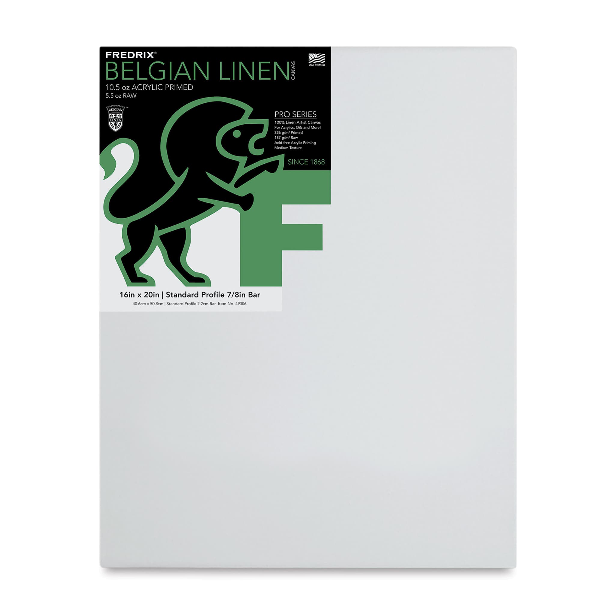 Fredrix Pro Series Traditional Profile Belgian Linen Canvas - 16" x 20", Acrylic Primed