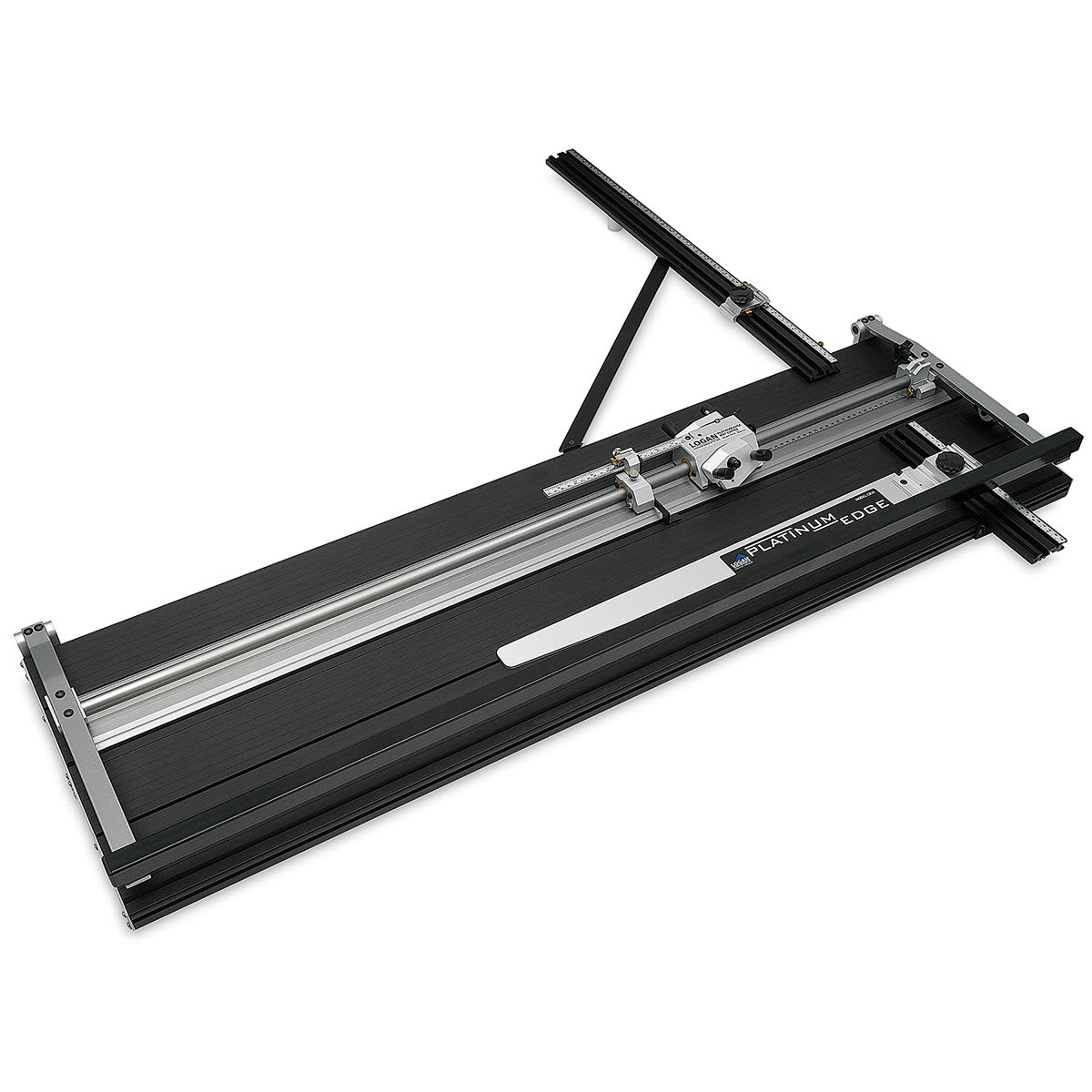 Logan 850 Platinum Edge Mat Cutter - Left Angled view showing Cutting head and Squaring Arm extended