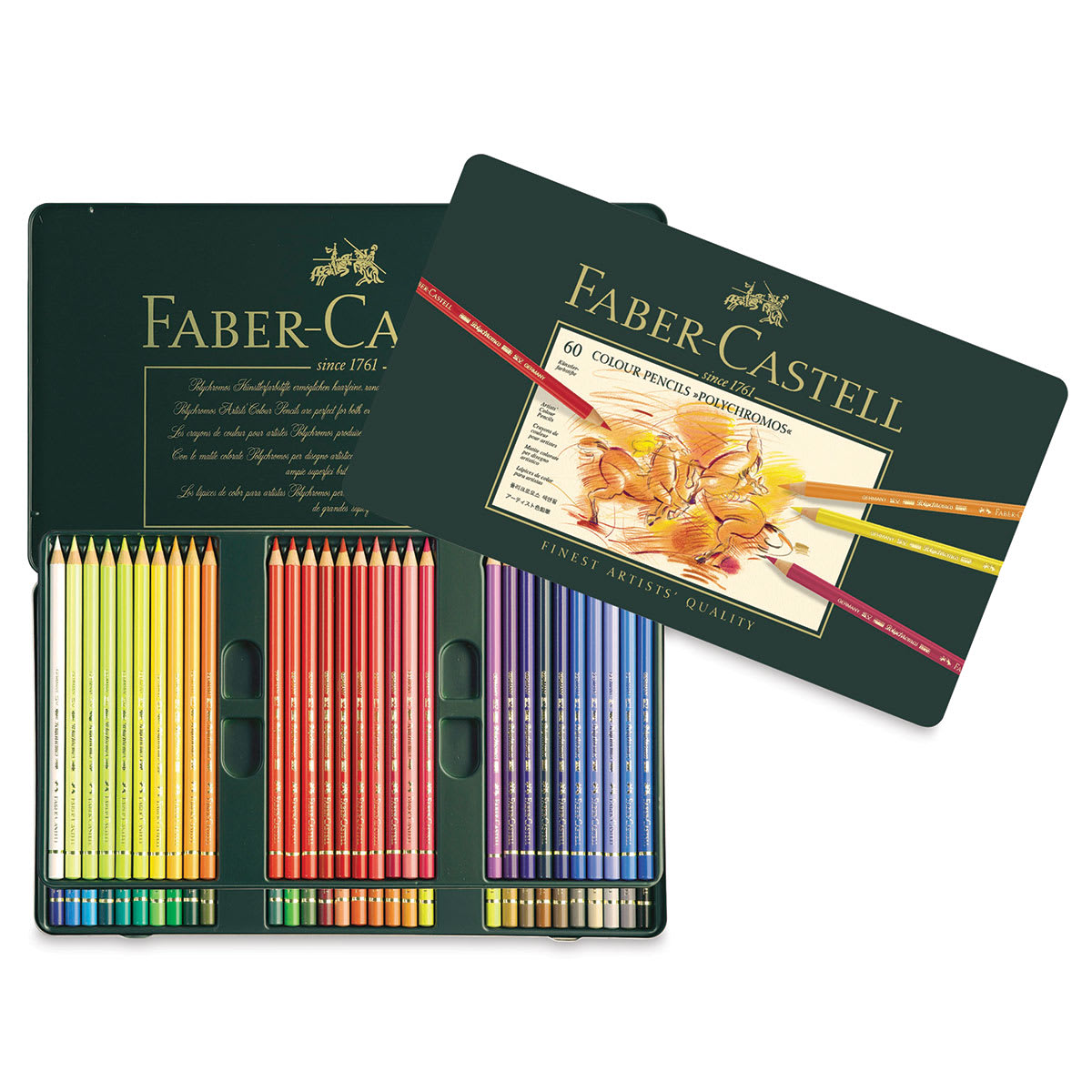 Faber-Castell Polychromos Pencil Set - Set of 60, Tin Box, Assorted Colors