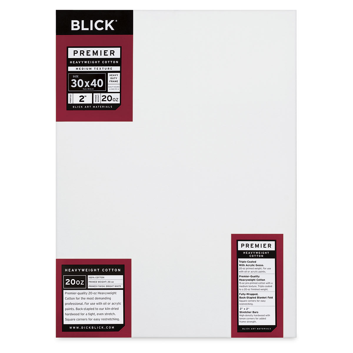 Blick Premier Heavyweight Stretched Cotton Canvas - 30" x 40", 2" Profile