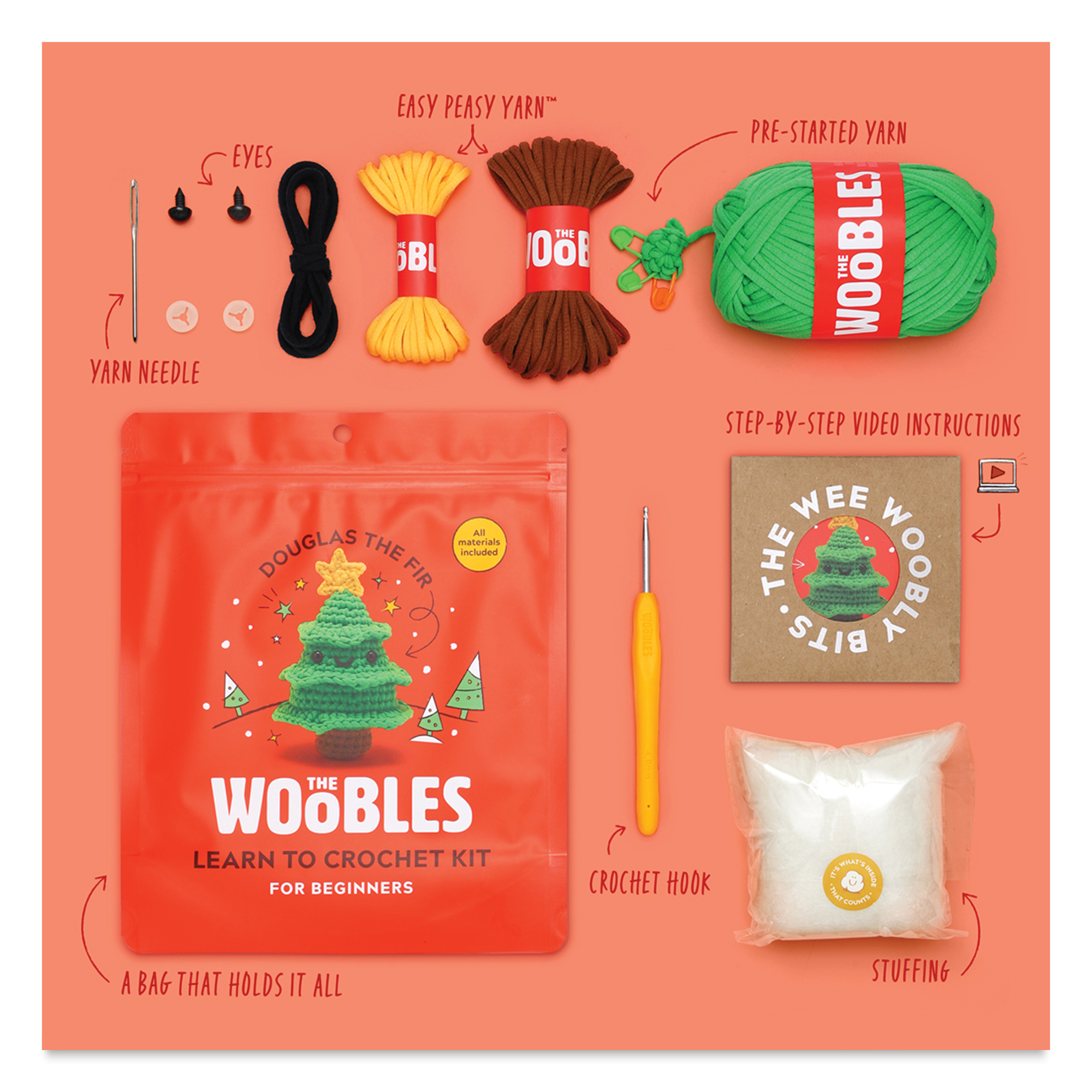 The Woobles Beginner Crochet Amigurumi Kit - Douglas the Fir