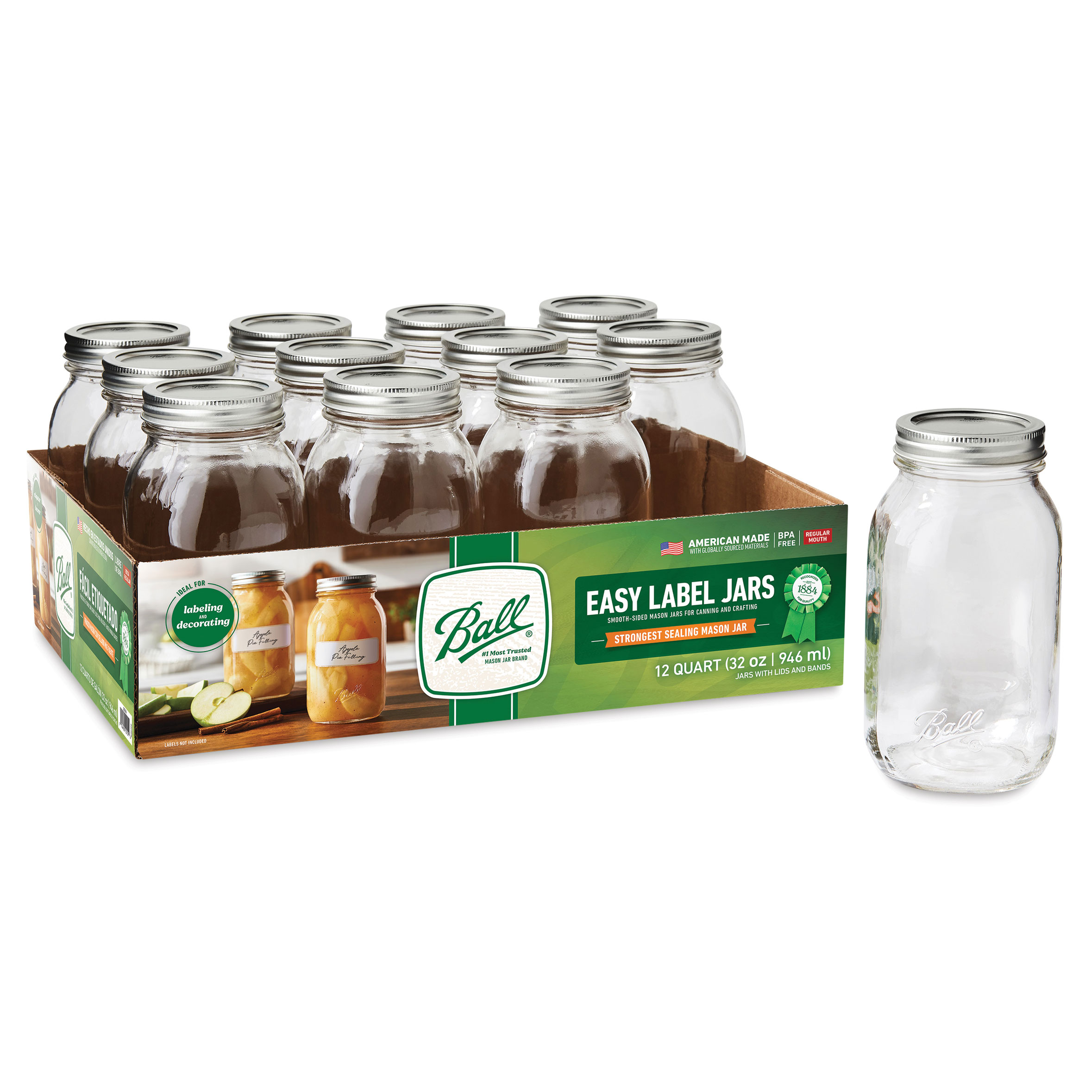 Ball Easy-Label Smooth-Sided Mason Jars