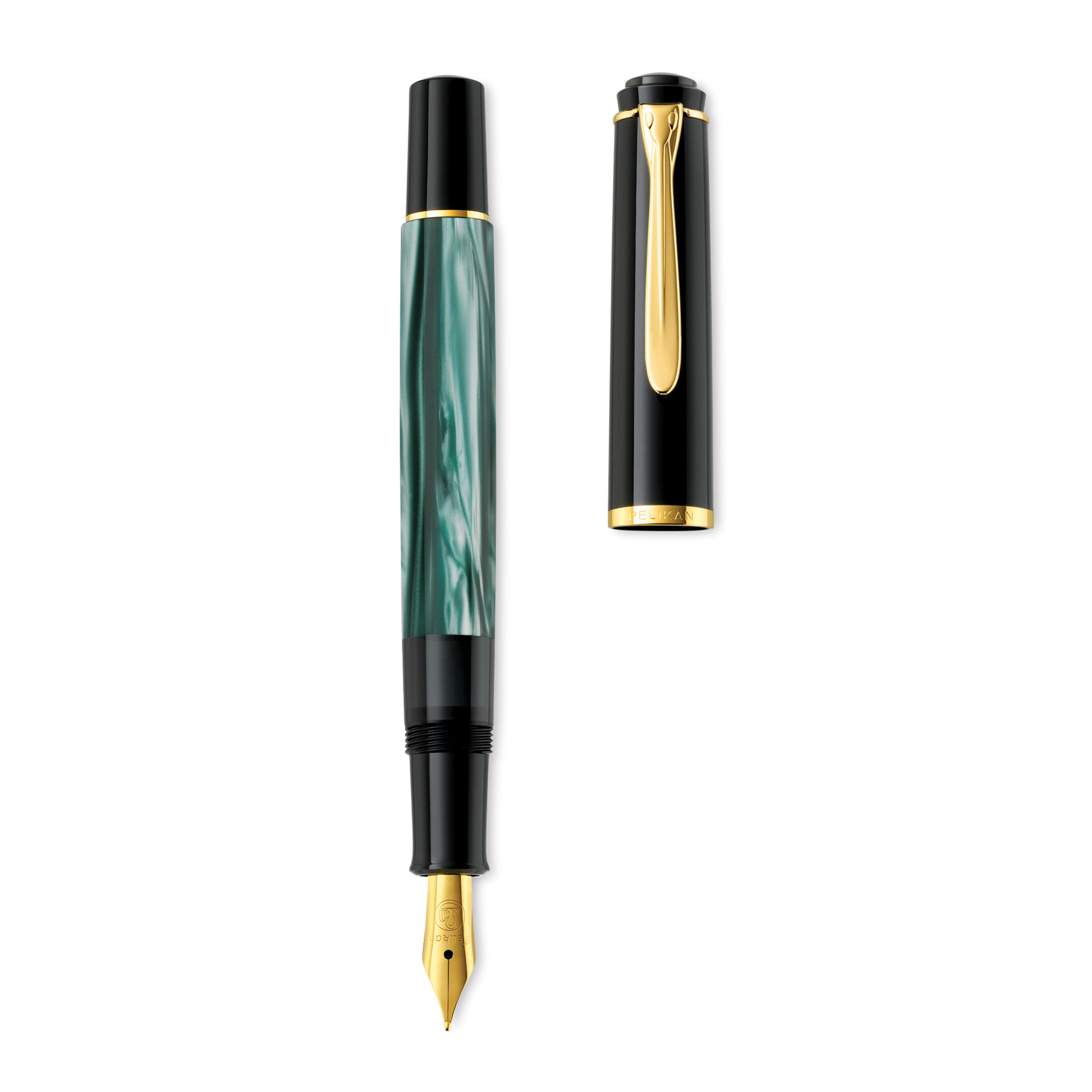 Pelikan M200 Fountain Pen - Green Marble, Fine nib | BLICK Art