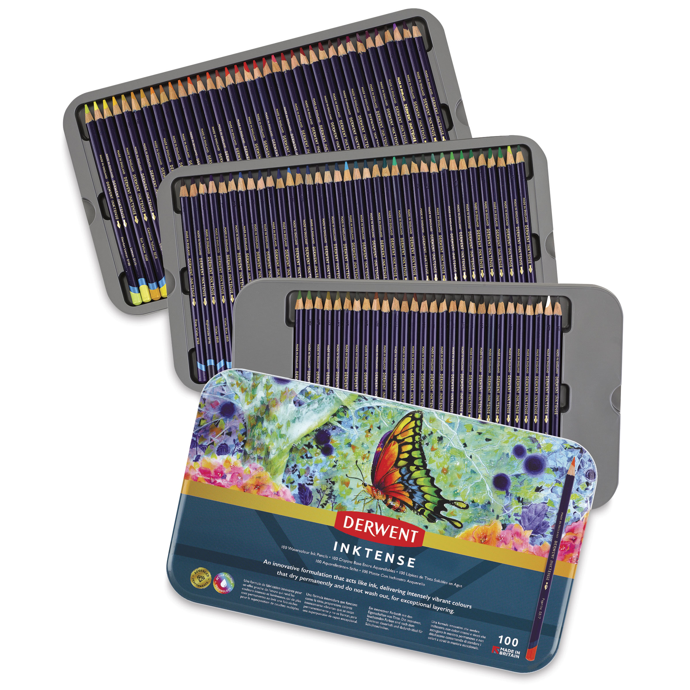 Derwent Inktense Pencils - Assorted Colors, Tin Box, Set of