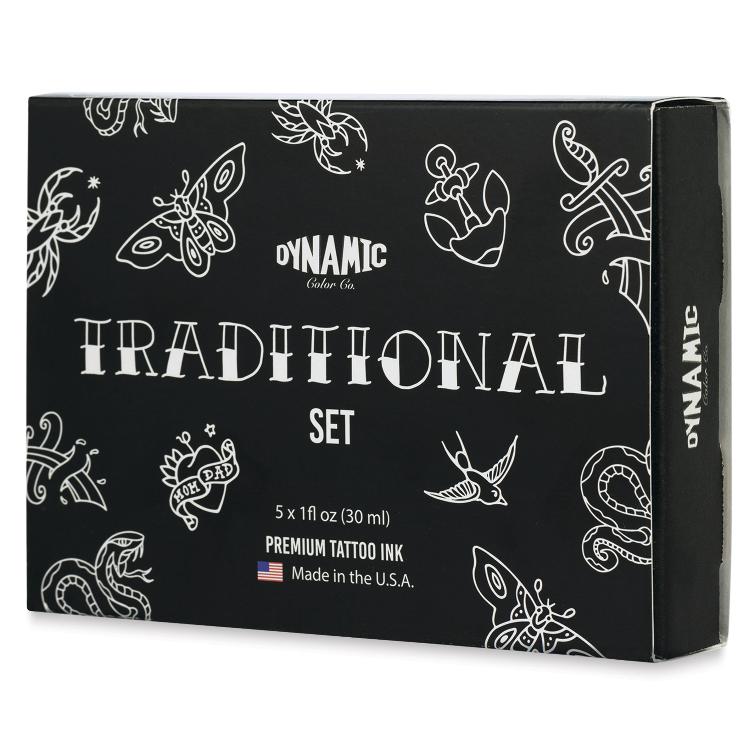 Dynamic Color Tattoo Ink - Set of 5, Traditional Set, 1 oz bottles
