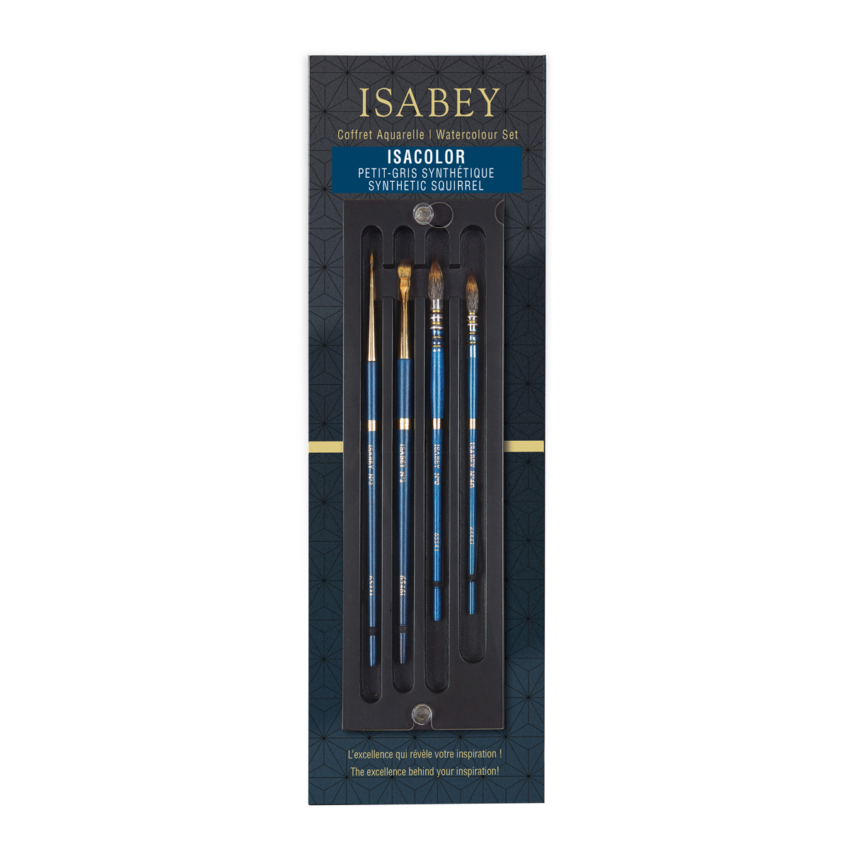 Isabey Isacolor Brush Set, Mop Size 4/0 & 00, Round Size 2, Wash Size 2