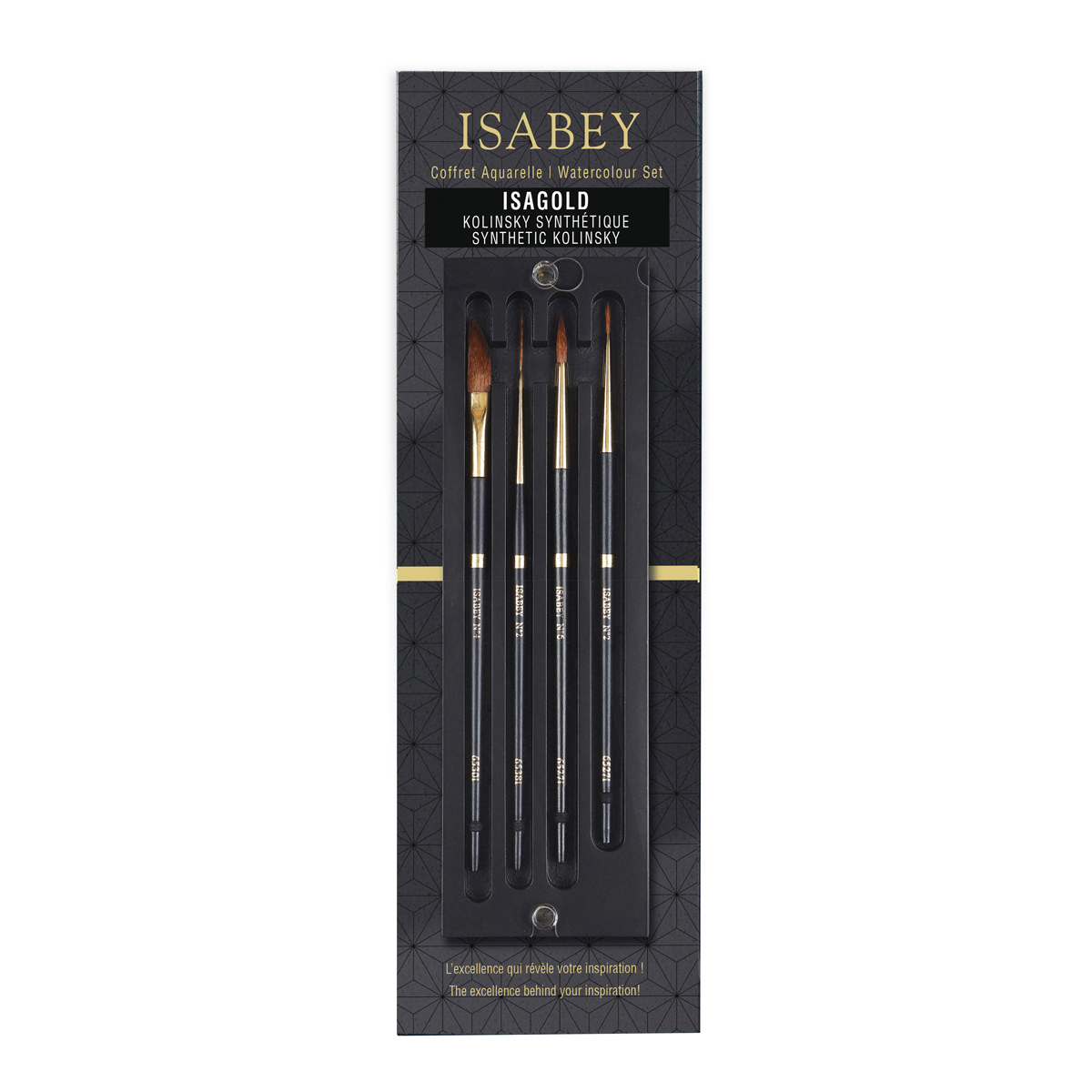 Isabey Isagold Watercolor Brush Set of 4, Round, Liner & Dagger Brushes