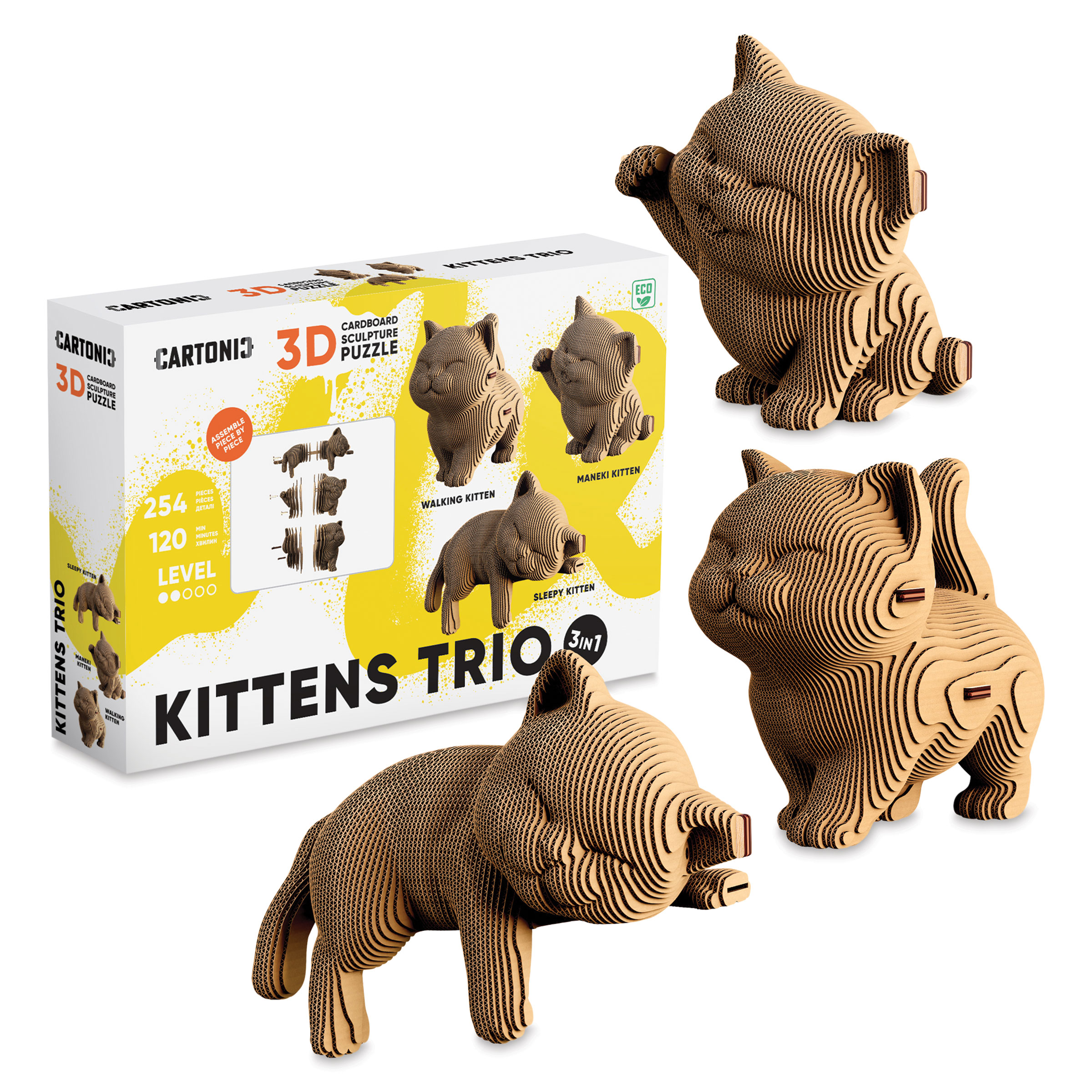 Cartonic Kitten Trio 3D Sculpture Puzzle