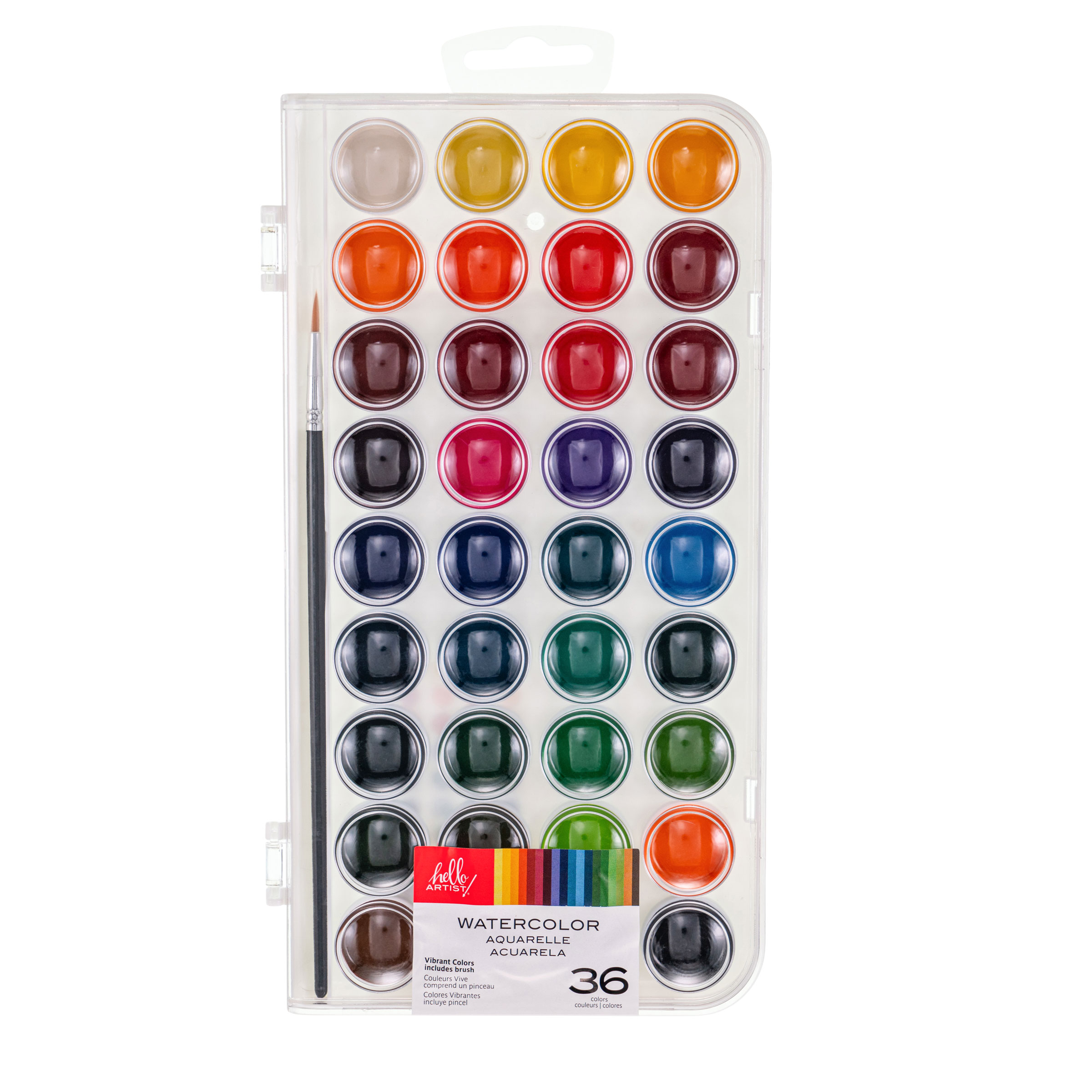 Hello Artist Watercolor Cakes with Brush, Set of 36