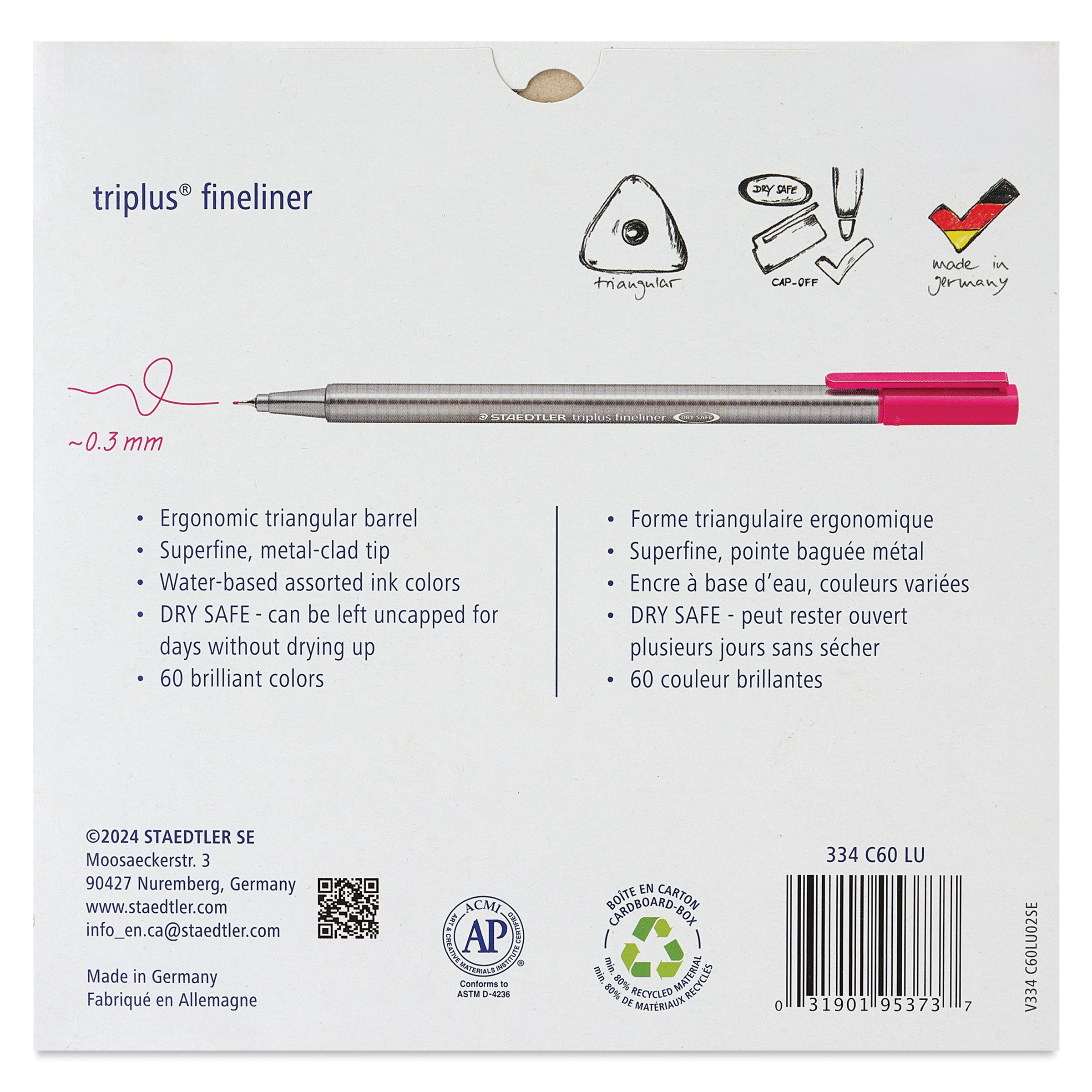 Staedtler Triplus Fineliner Pen - Assorted Colors, Set of 60